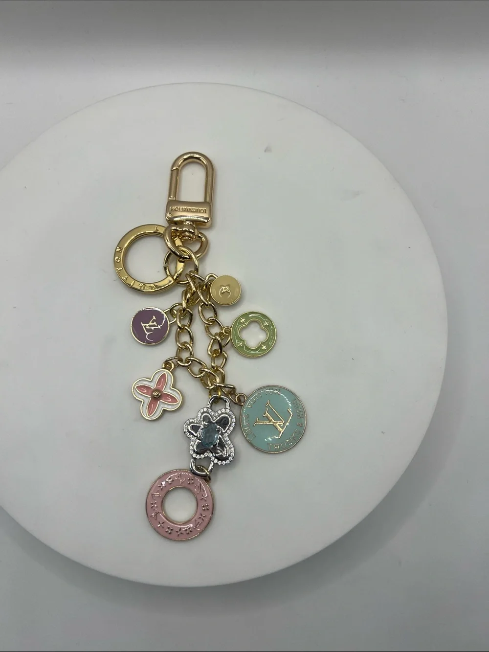 1465. Gold-tone Multicolor Charm Keychain or Bag Charm.